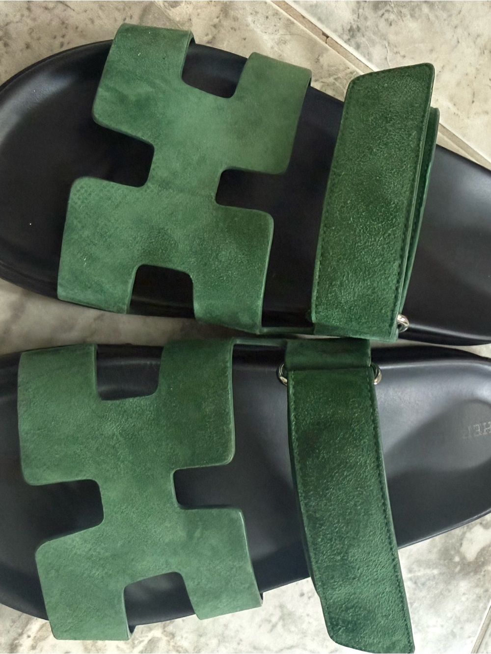 Hermes Chypre Green Suede Sandals 38 - Picture 2 of 5